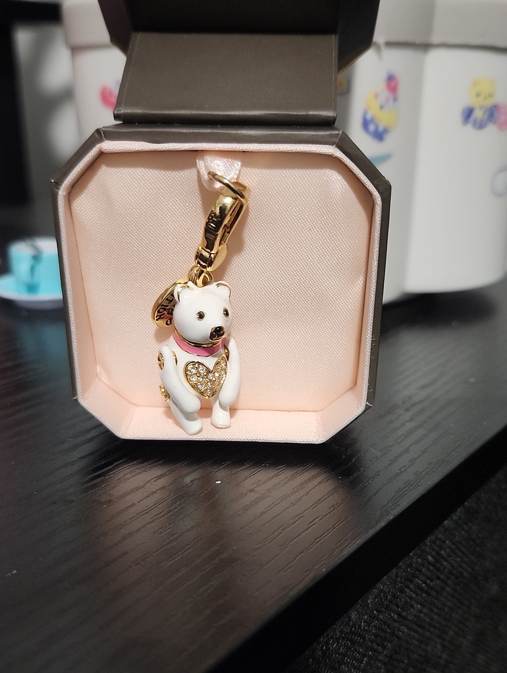 Juicy Couture White Bear Charm with Gold Heart and Pink Collar